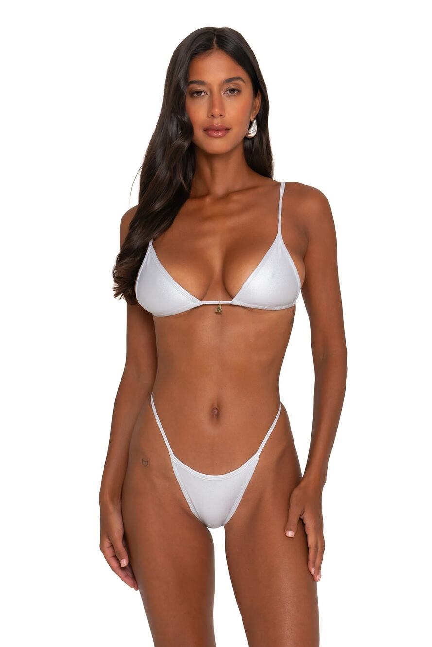 FAE Swim Lumi Micro Triangle Bikini Top - Silver Metallic - Sz L D-E - NWT